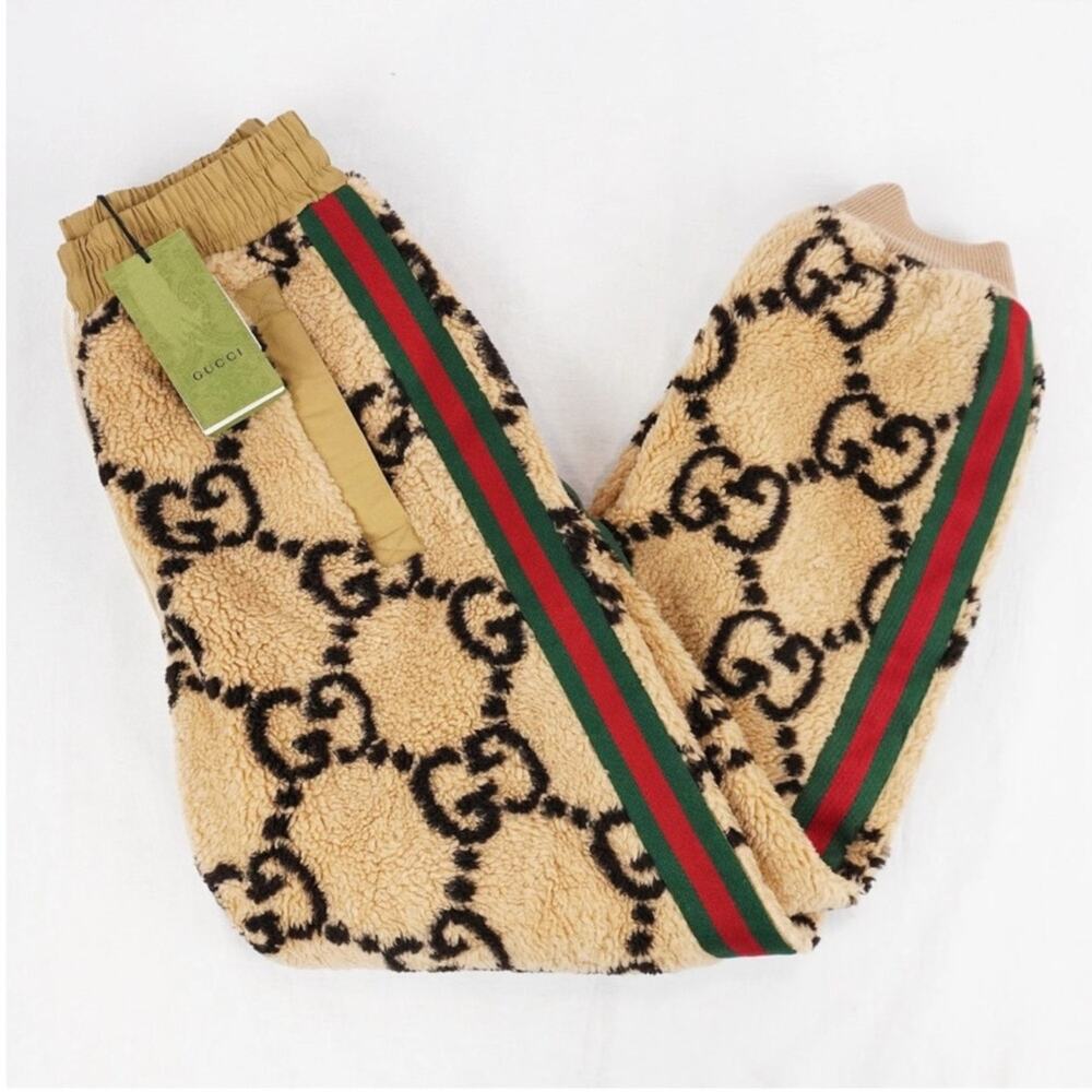 Men's Gucci GG jacquard wool blend fleece jogging pants size XL made in Italy
